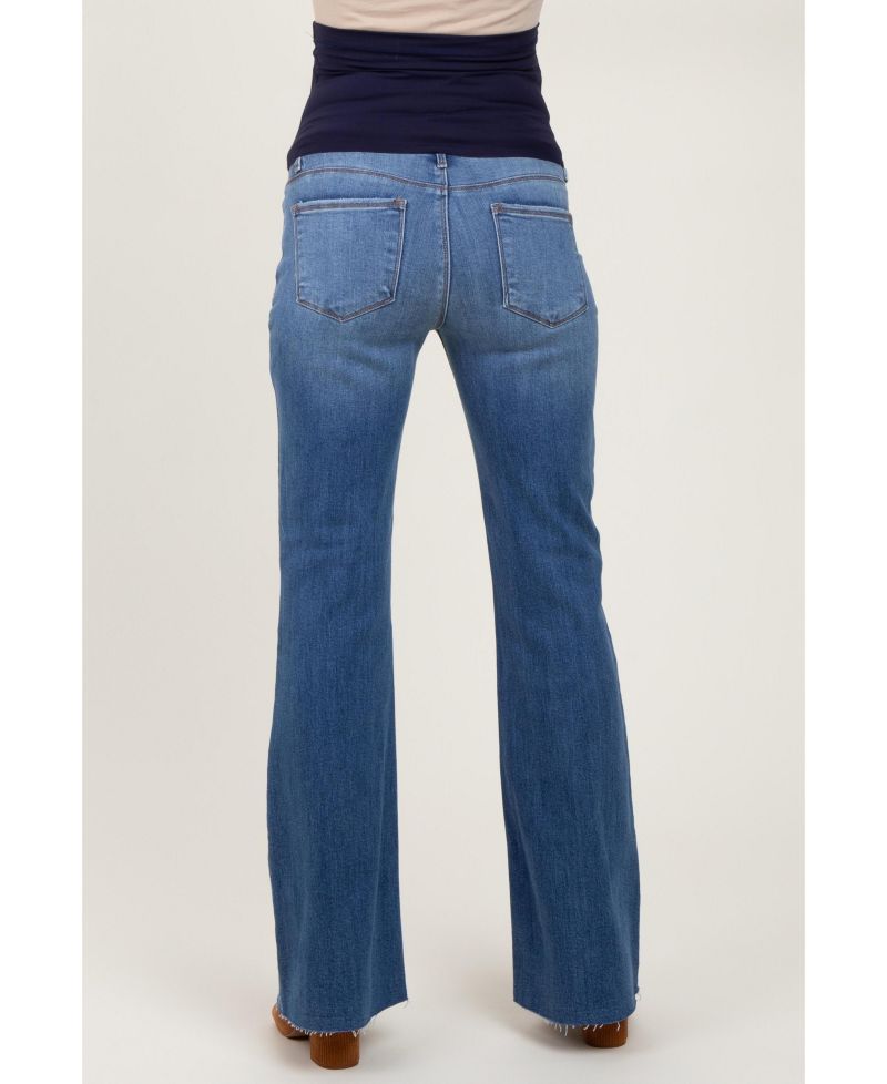 Women's Blue Raw Cut Hem Flare Jeans