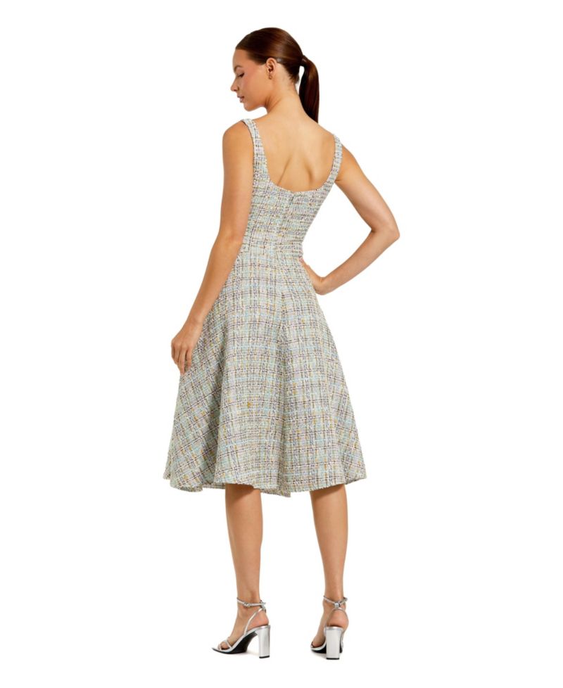 Women's Boucle Sleeveless Drop Waist Fit-and-Flare Midi Dress