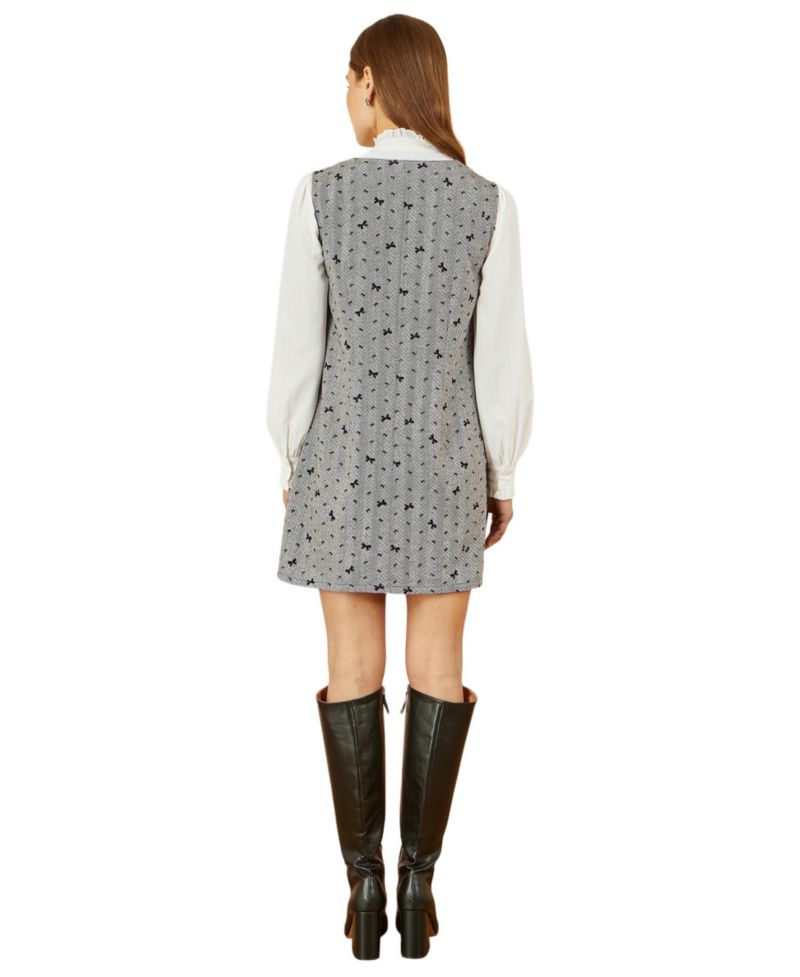 Women's Bow Print Button Up Pinafore Dress