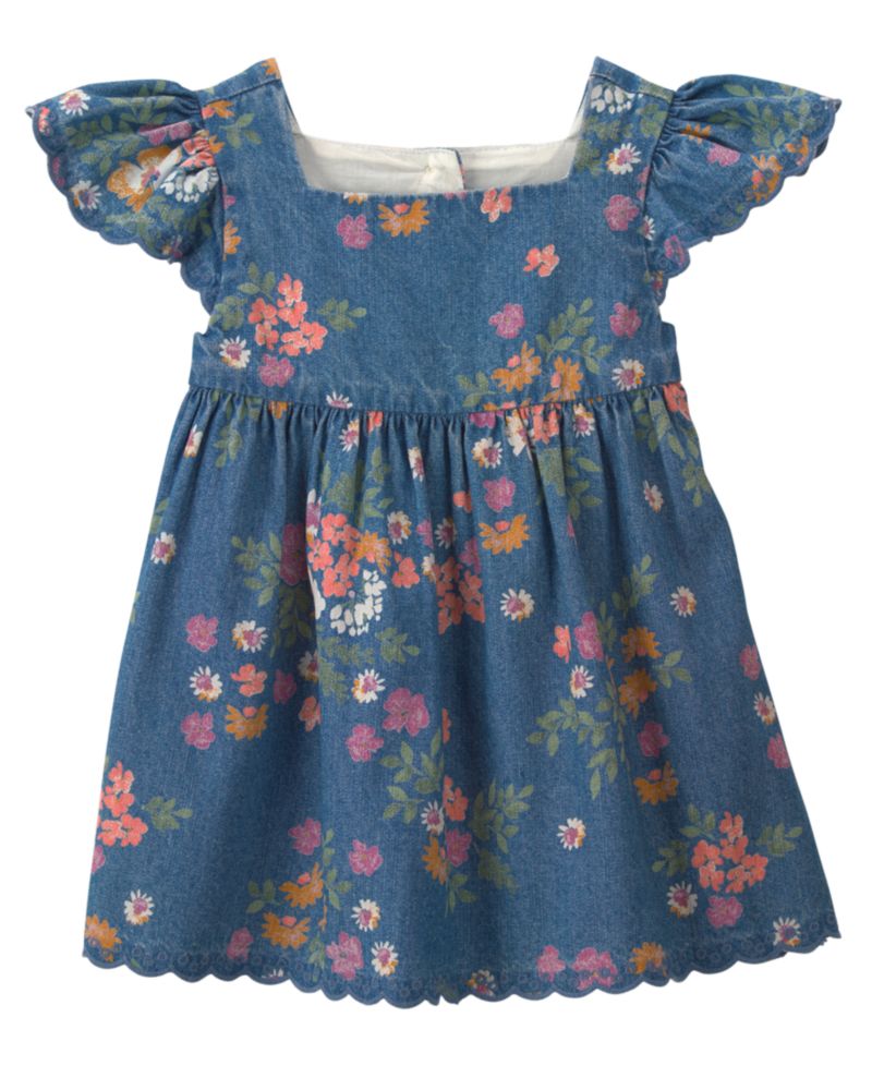 Baby Girls' Floral Denim Short-Sleeve Dress and Bloomers, 2-Piece Set
