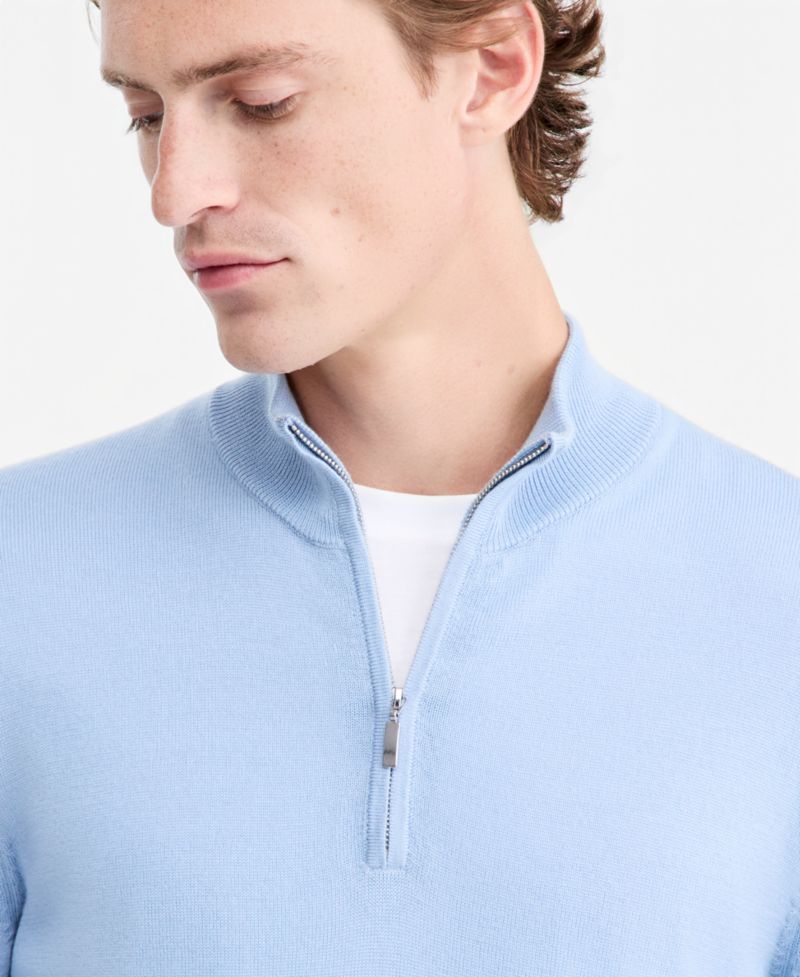 Men's Merino Wool Quarter-Zip Mock-Neck Sweater