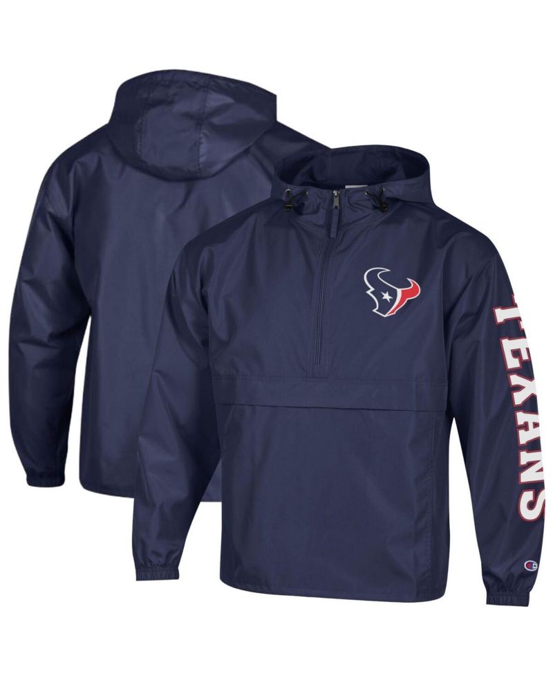 Men's Navy Houston Texans Packable Hooded Windbreaker Half-Zip Jacket