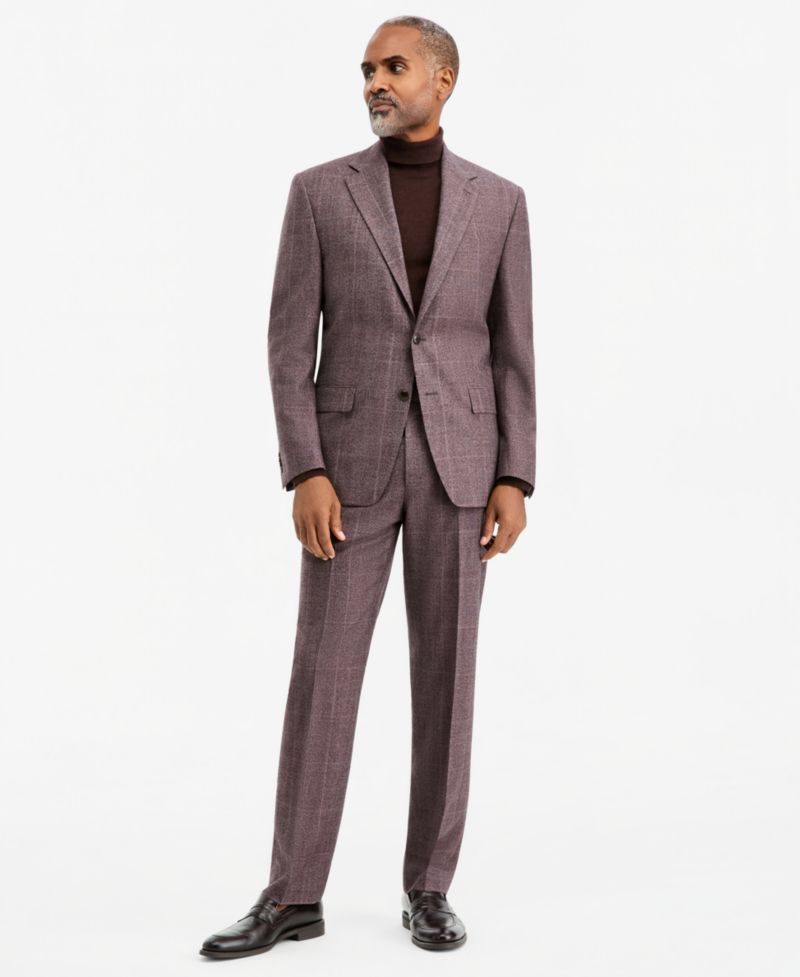 Men's Classic-Fit Wool-Blend Stretch Plaid Suit Separate Pants