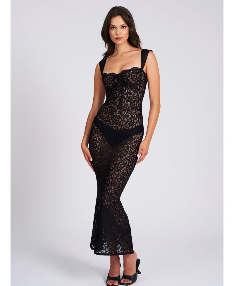Women's Veronica Black Lace Maxi Dress