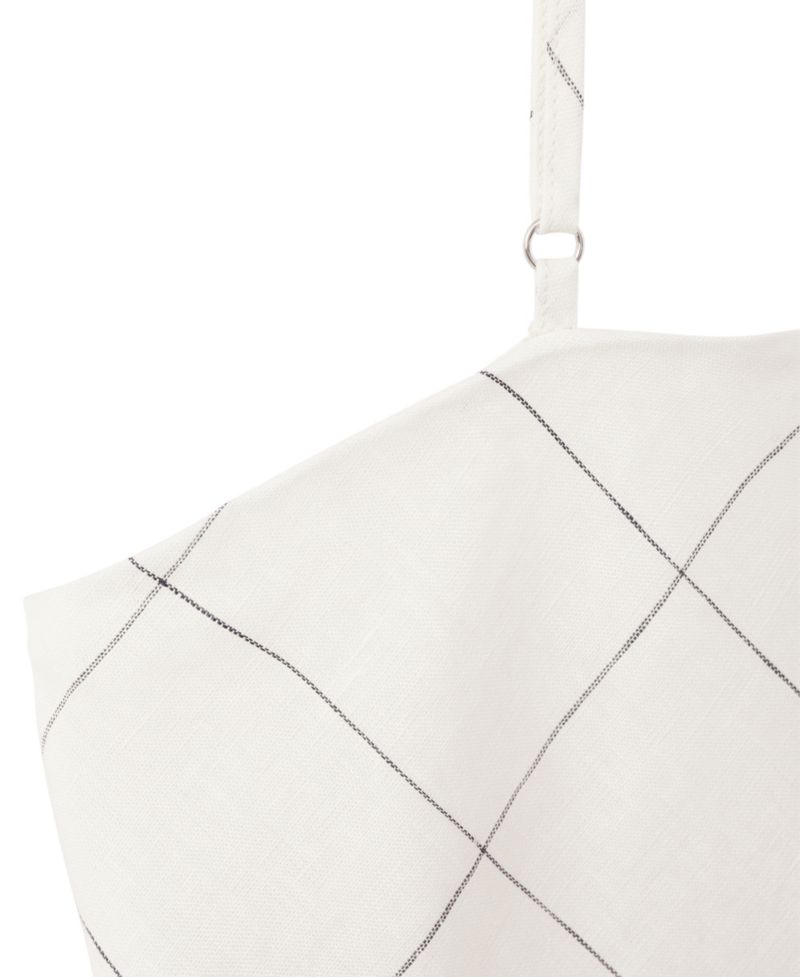 Women's Halter Open Back Plaid Linen Crop Tank