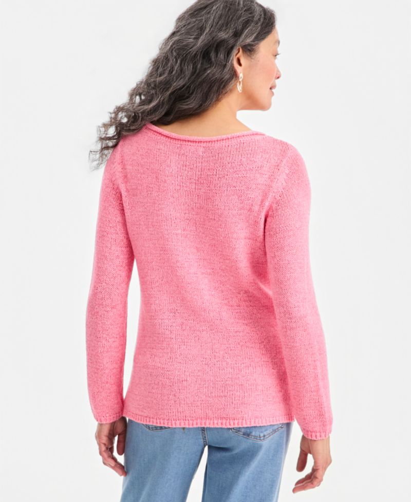 Women's Petite Boat Neck Tape Yarn Sweater