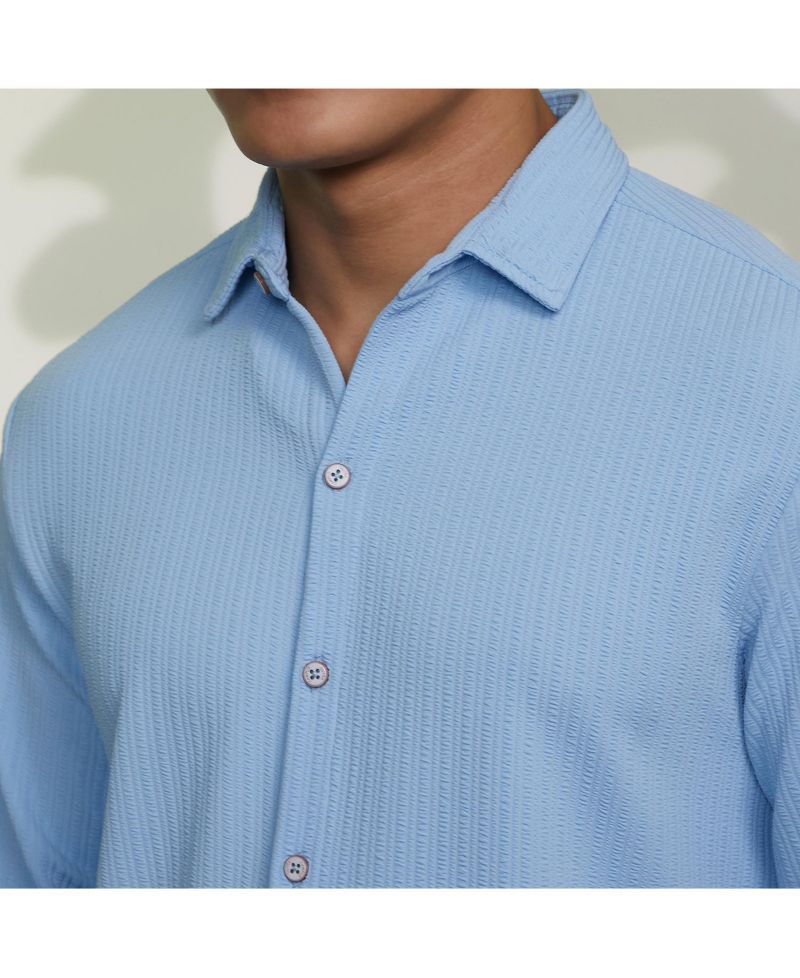 Men's Baby Blue Stripe-Creased Shirt