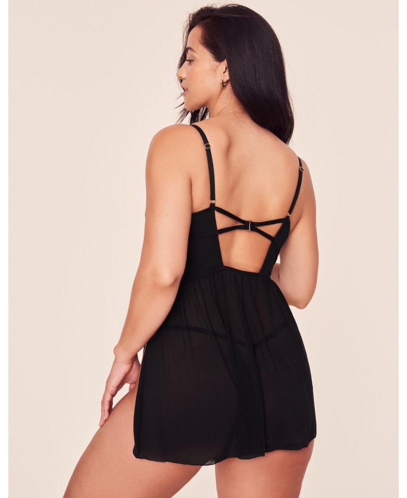 Plus Size Rae Unlined Babydoll and G-String Set Lingerie