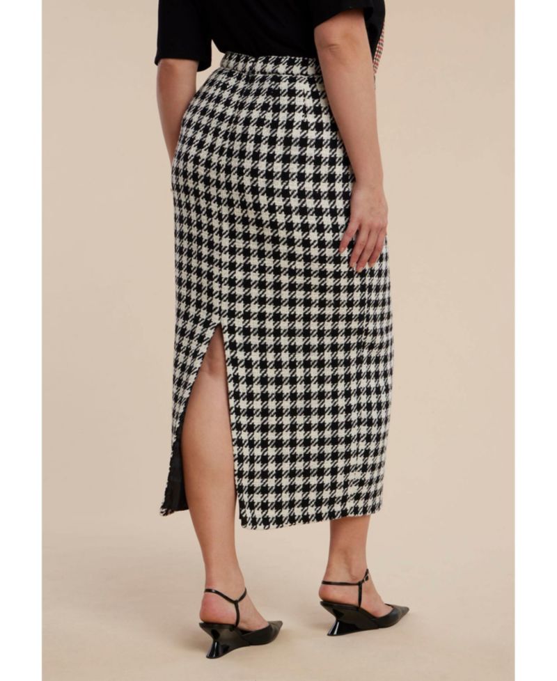 Women's Plus Size Houndstooth Column Maxi Skirt
