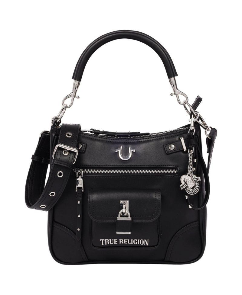 Moto Zip Top Hobo Bag with Lock Pocket Charm - Convertible Shoulder bag