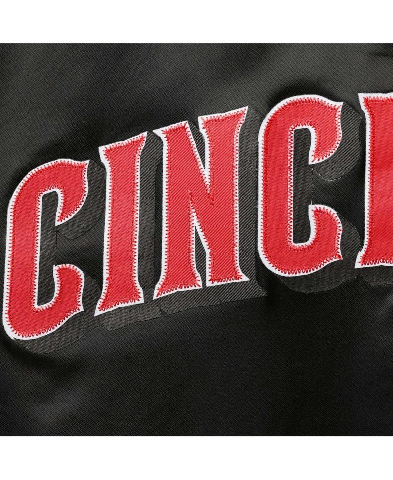 Men's Black Cincinnati Reds Wordmark Satin Full-Snap Jacket