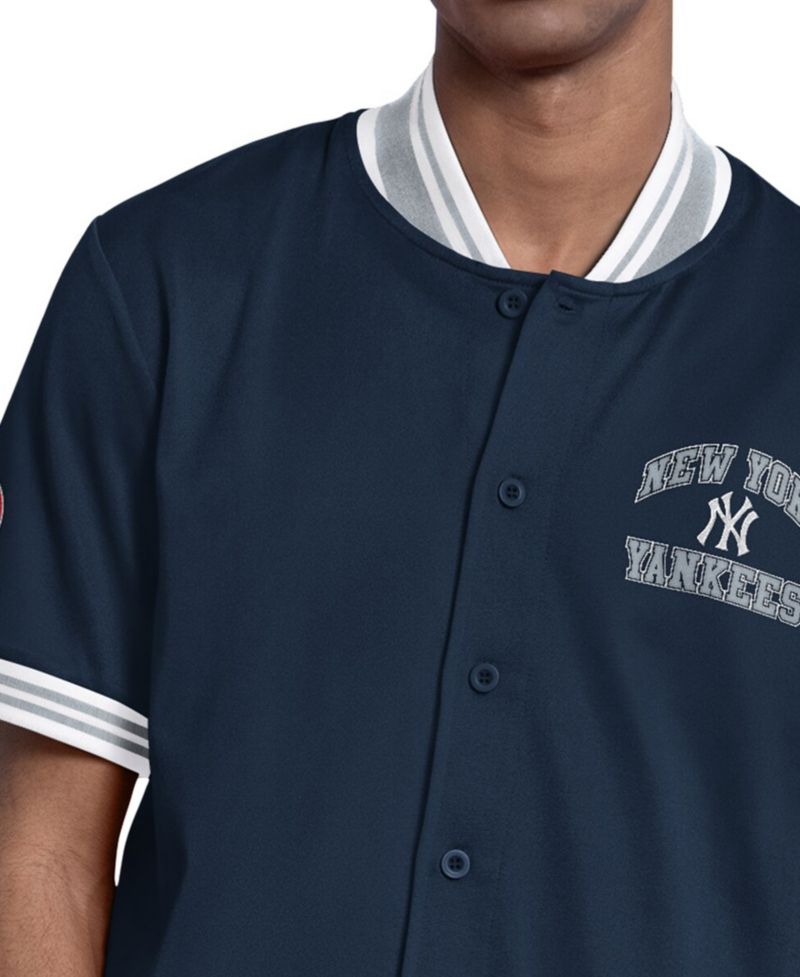 Men's Navy New York Yankees Button-Up Short Sleeve Jacket