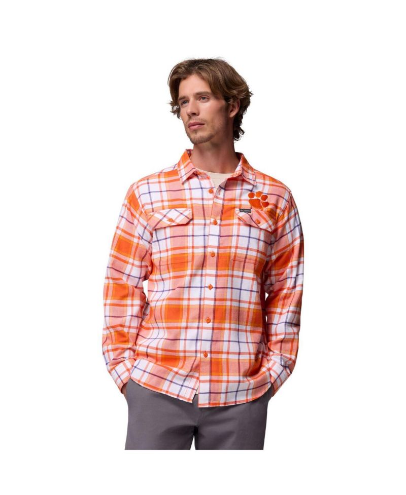 Men's Orange Clemson Tigers Flare Gun Omni-Wick Flannel Long Sleeve Button-Up Shirt