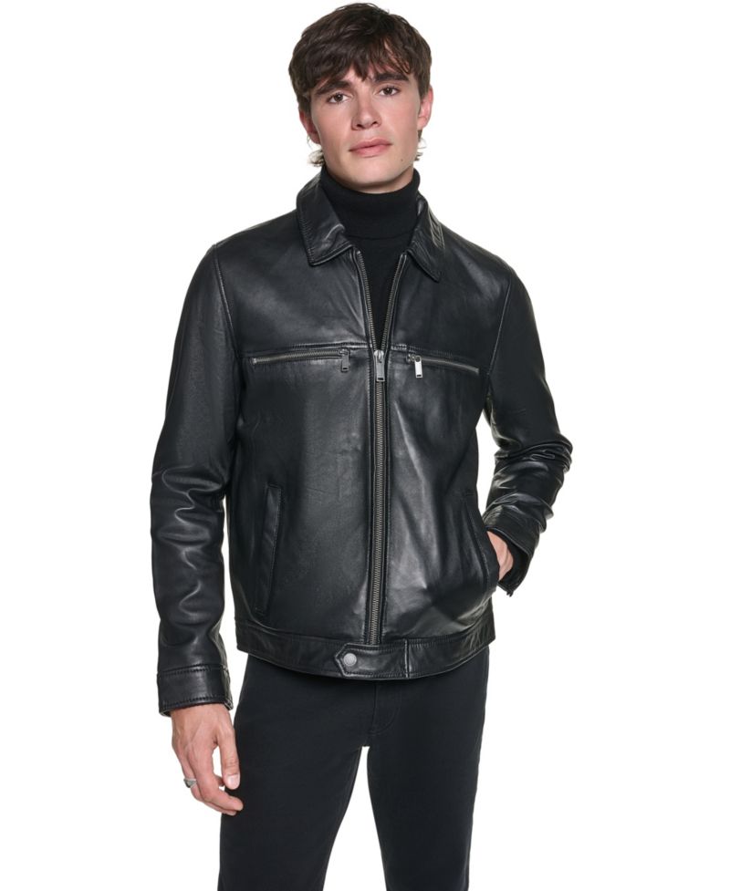 Men's Collared Genuine Leather Jacket