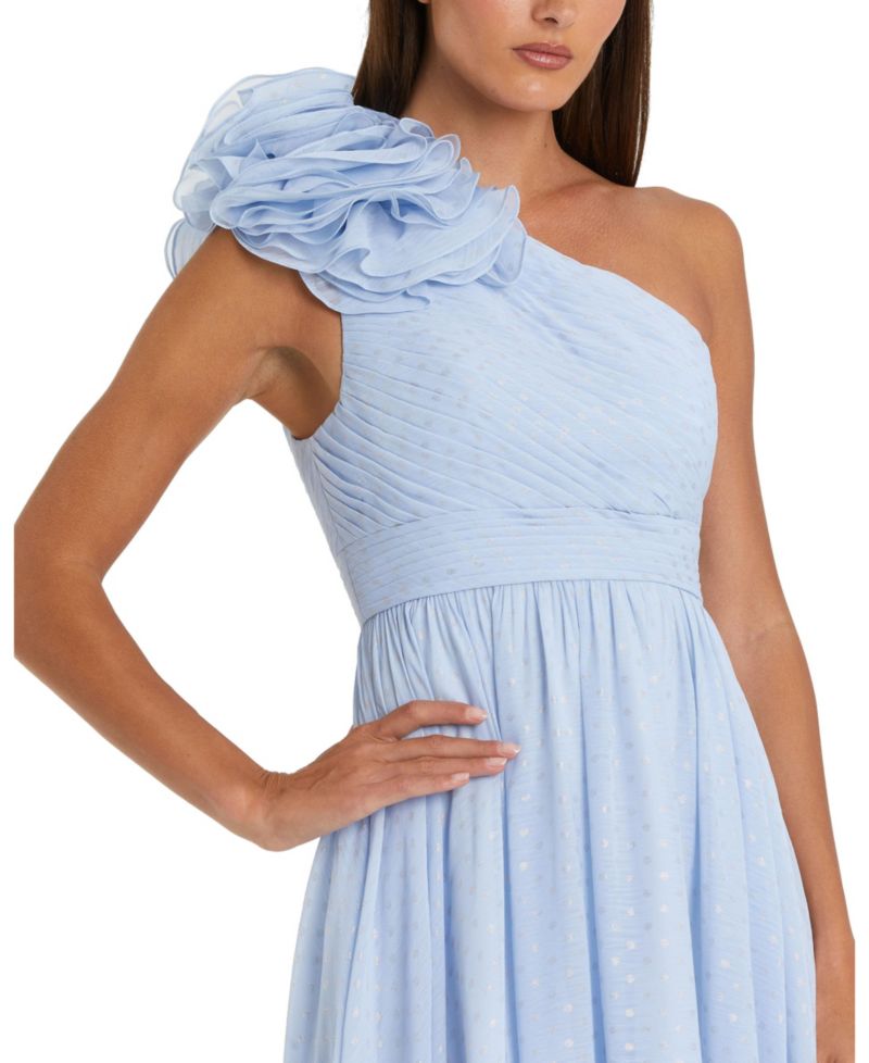 Women's Polka Dot Ruffled One Shoulder Gown