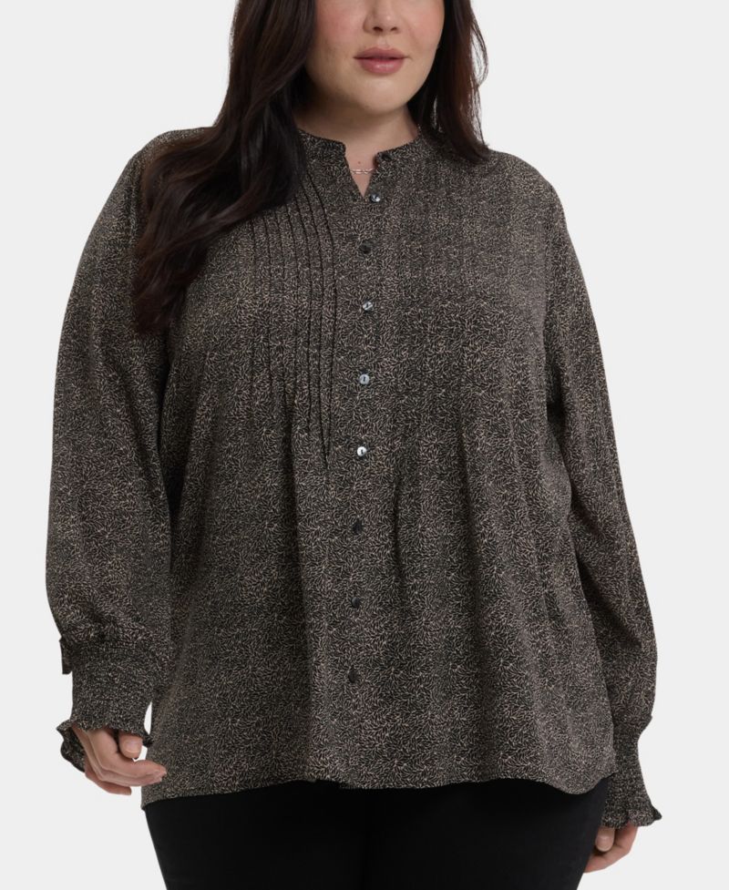 Plus Size Pleated Peasant Long Sleeve Top