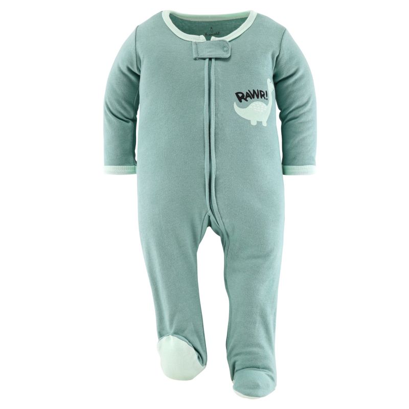 Baby Boys Green Dino Footed Sleepers for Boys, 3 Pack