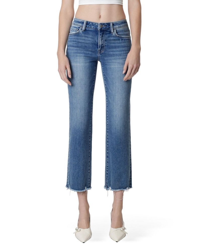 Women's Mid Rise Distressed Hem Crop Straight Jeans