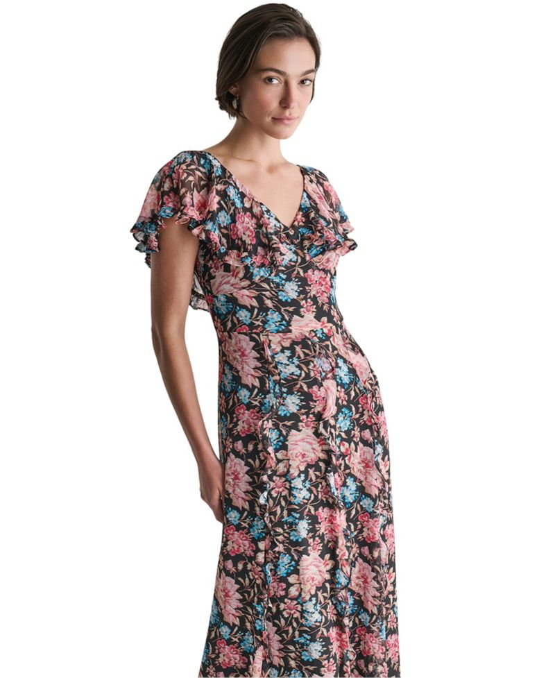 Women's Floral-Print Short-Sleeve Empire Waist Maxi Dress