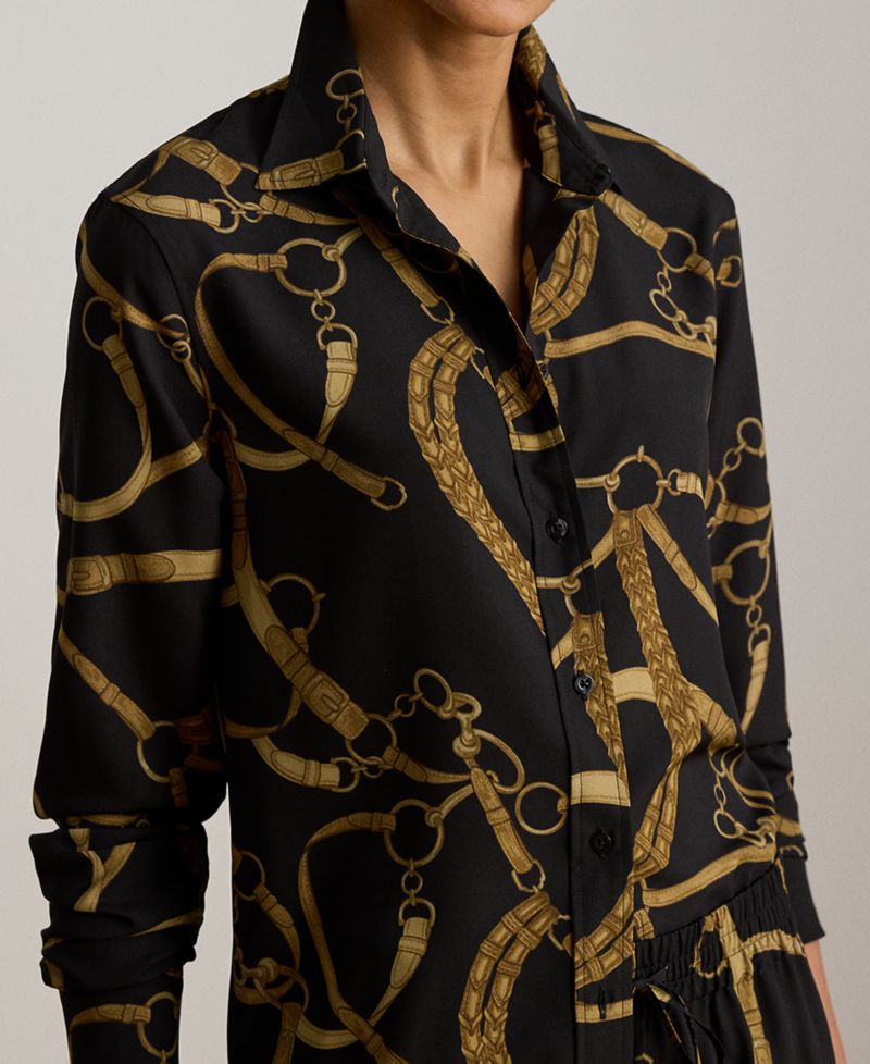 Petite Classic-Fit Belting-Print Crepe Shirt