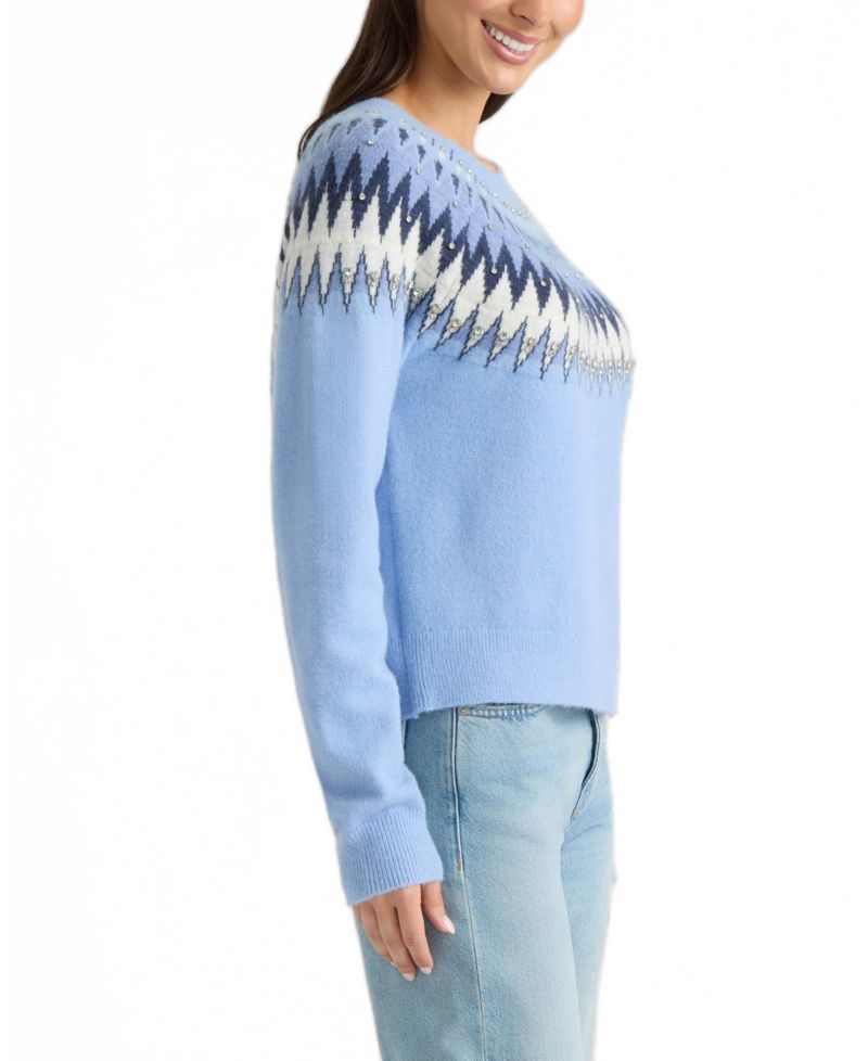 Women's Fair Isle Sweater with Rhinestone Embellishments