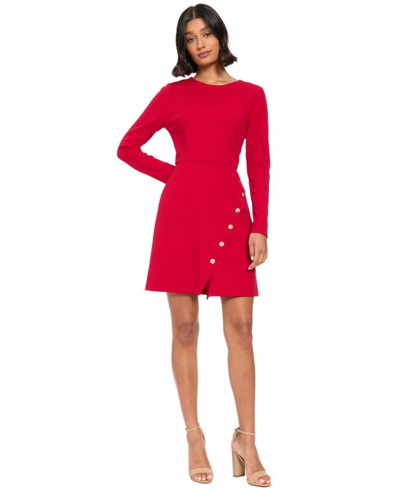 Women's A-Line Long Sleeve Crewneck Dress