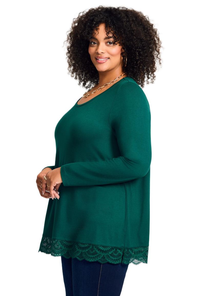 Plus Size Lace Hem Crewneck Tunic
