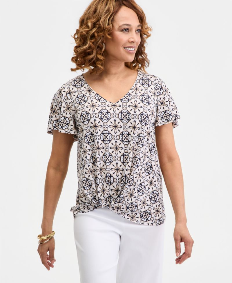 Petite Short-Sleeve Twist Front Top