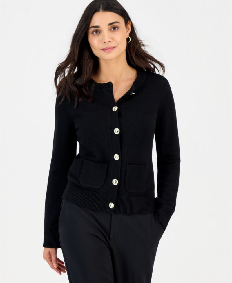 Petite Long-Sleeve Button-Front Cardigan