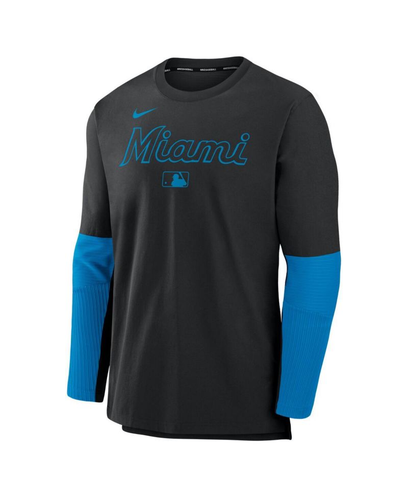 Men's Black/Blue Miami Marlins Authentic Collection Player Lightweight Performance Long Sleeve Top