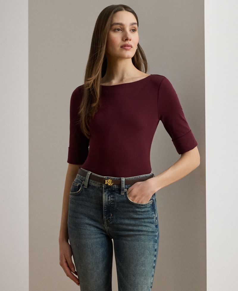 Petite Stretch Cotton Boatneck Tee