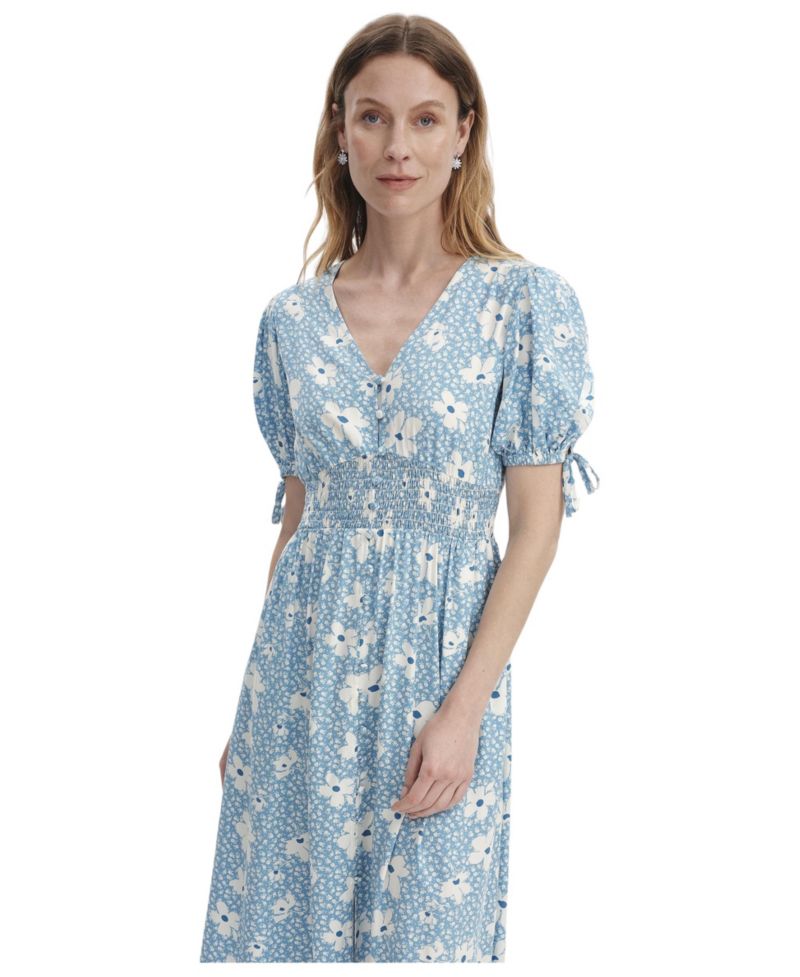 Women's Margot Floral-Print Puff-Sleeve V-Neck Midi Dress