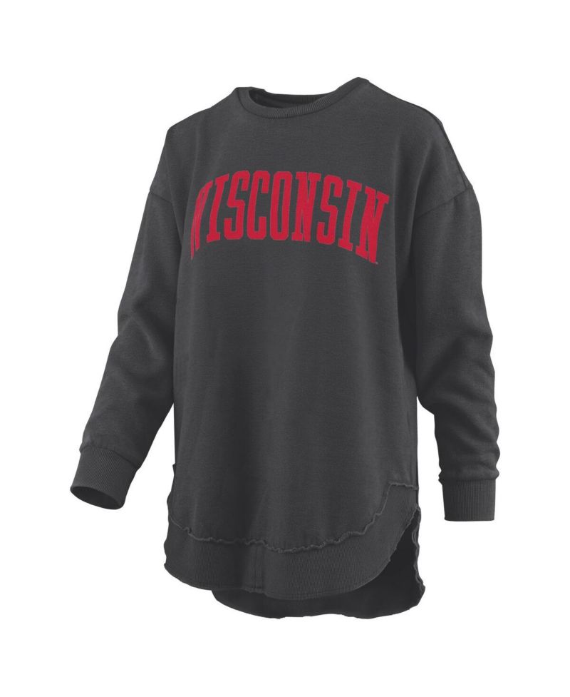 Women's Black Wisconsin Badgers Melange Poncho Vintage Fleece Long Sleeve Pullover Sweatshirt