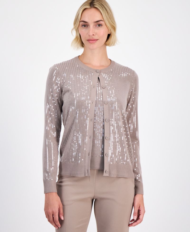 Women's Button-Front Sequin Cardigan