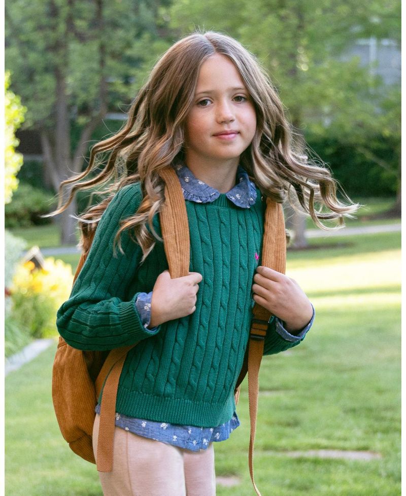 Girls' 4-16 Chambray Peter Pan Collar Puffed Long-Sleeve Blouse