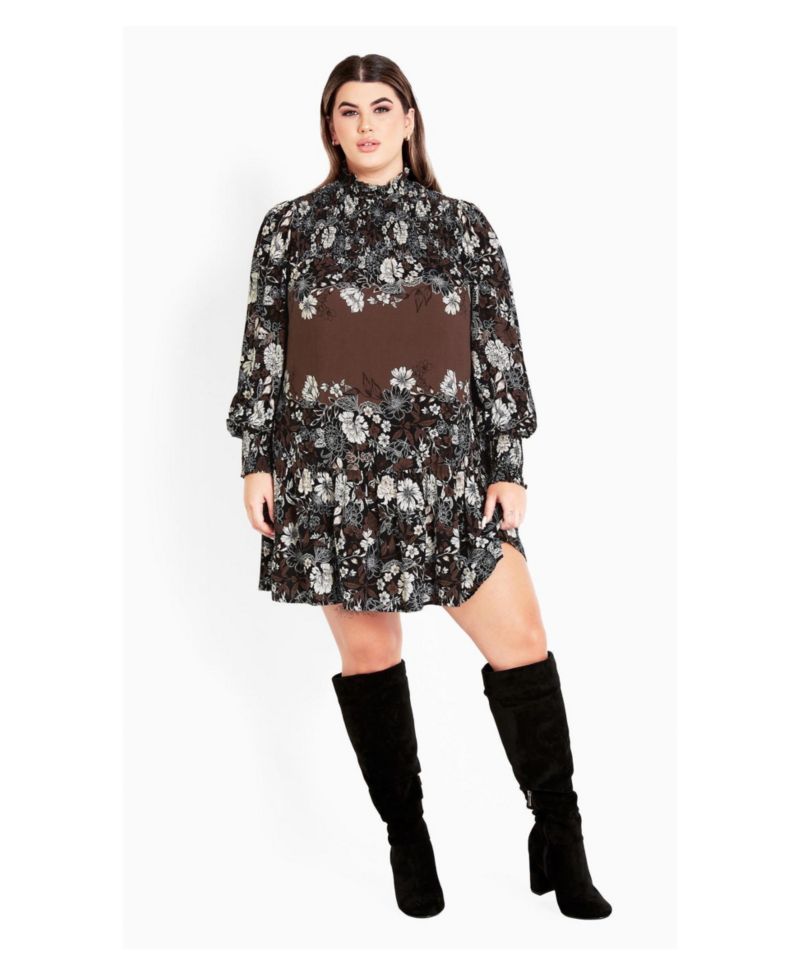 Women's Plus Size Cassia Puff Sleeves Ruffle Placement Dress