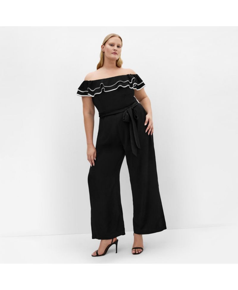 Plus Size Demure Off Shoulder Frill Jumpsuit