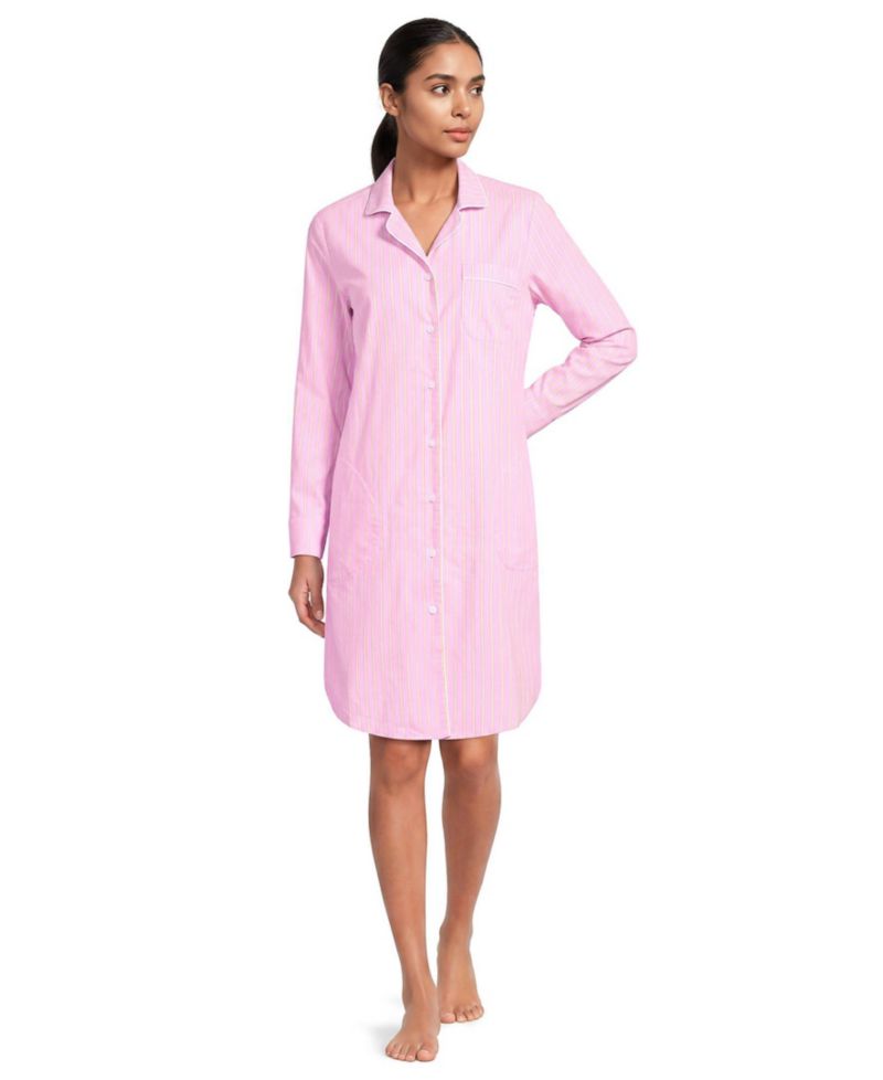 Women's Cotton Poplin Long Sleeve Sleepshirt Nightgown