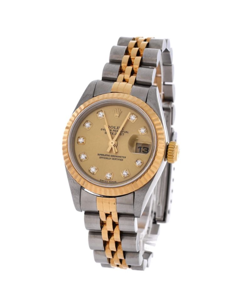 Oyster Perpetual Datejust Automatic Watch in Stainless Steel and Gold with Diamond Markers 26mm