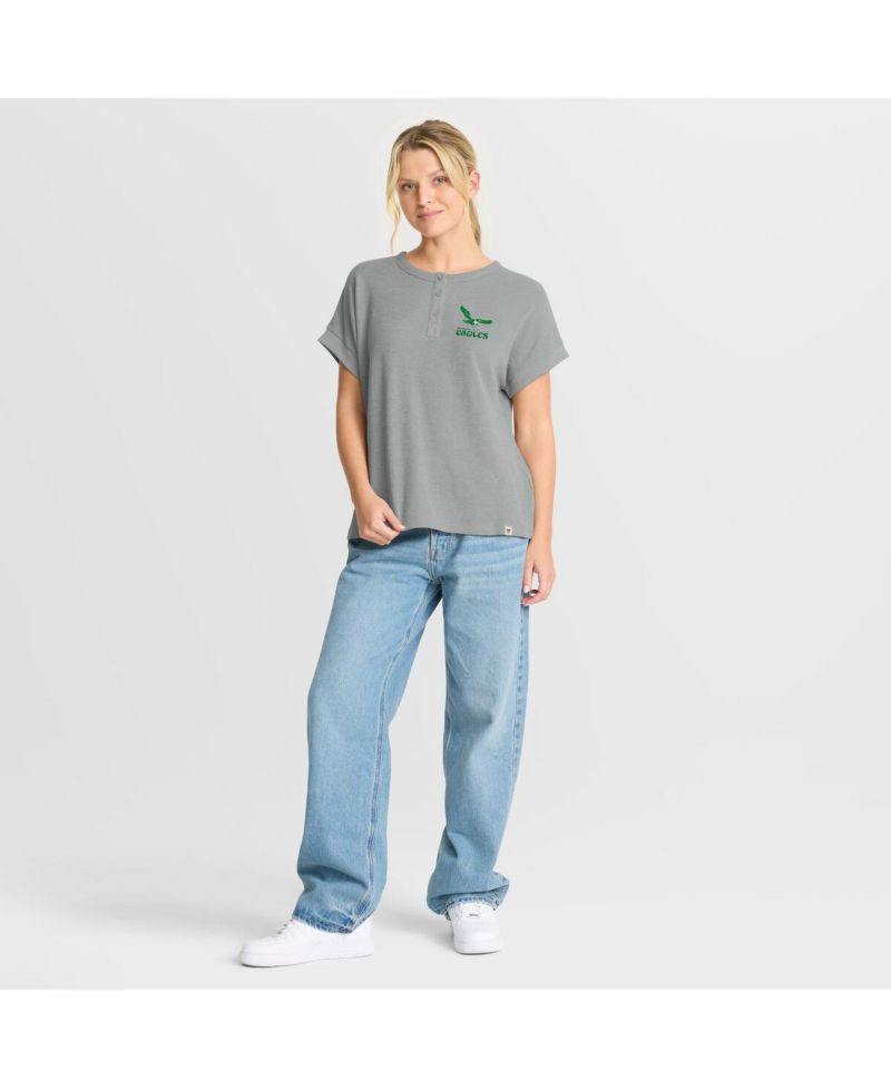 Women's Heather Gray Philadelphia Eagles Oversized Hometown Premium Henley Shirt