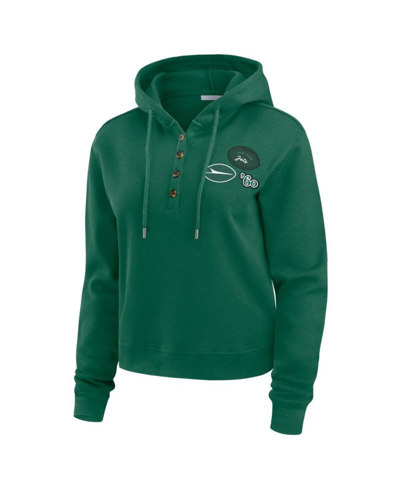 Women's Green New York Jets Waffle Hoodie Pullover Top