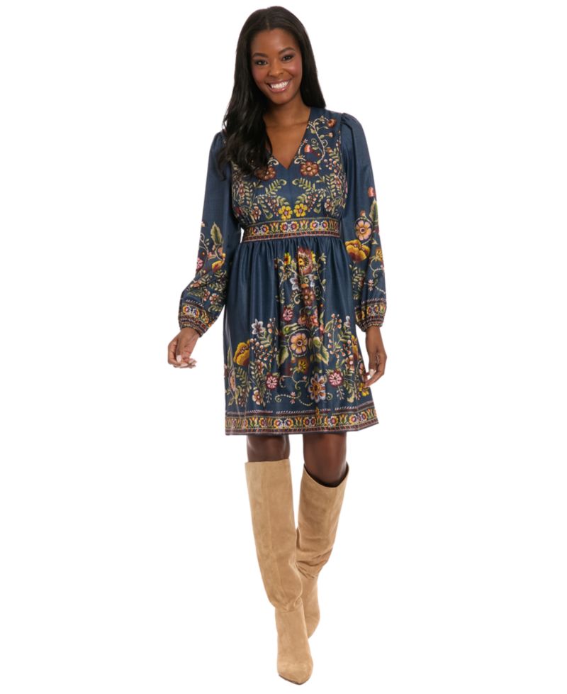Petite Printed V-Neck Mini Dress