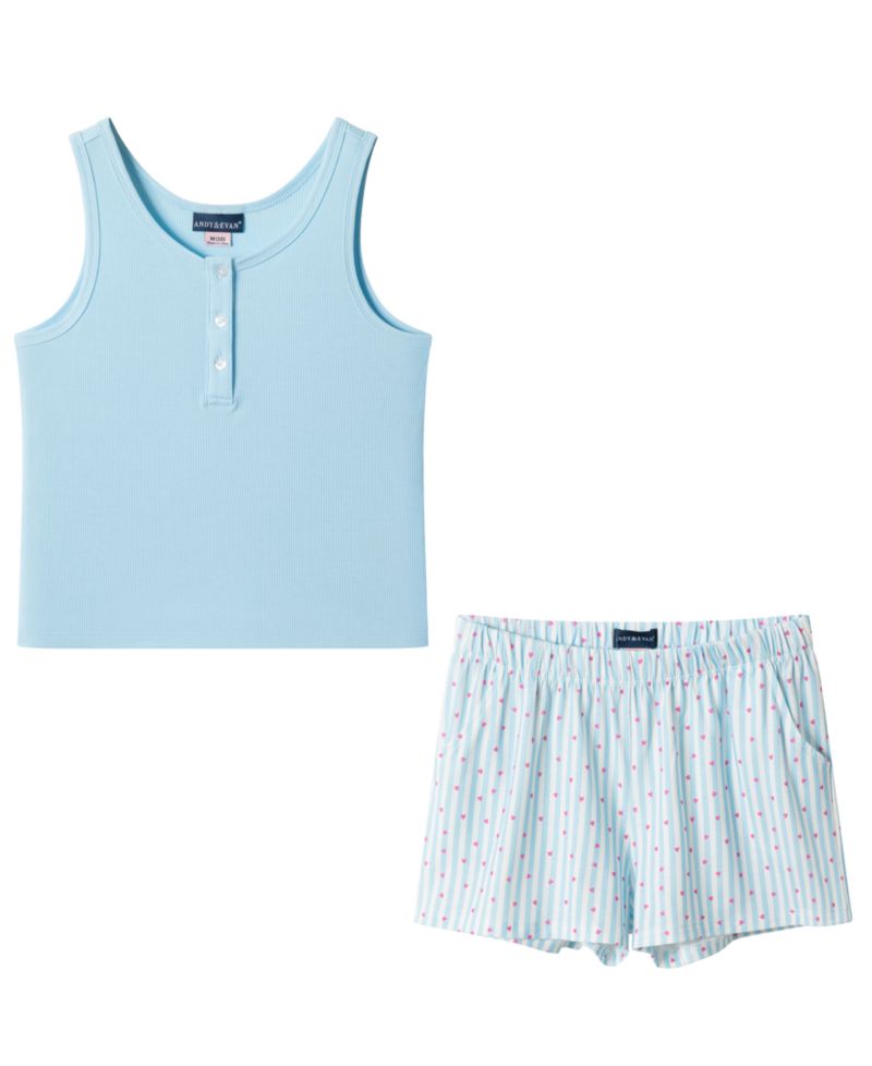 Girls' 6-16 Henley Tank & Short, 2-Piece Pajama Set