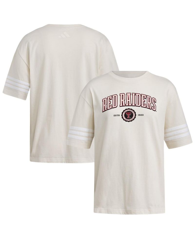 Women's Cream Texas Tech Red Raiders Fashion Three-Stripes Oversized T-Shirt
