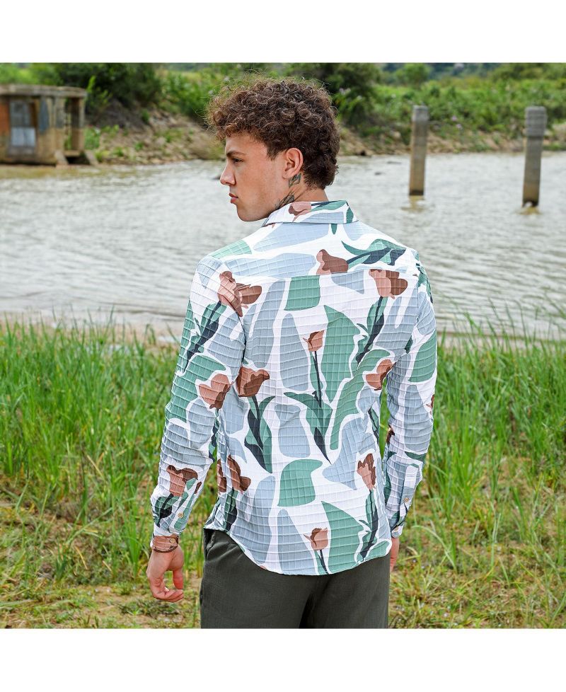 Men's Pistachio Green & Ash Grey Abstract Tulip Shirt