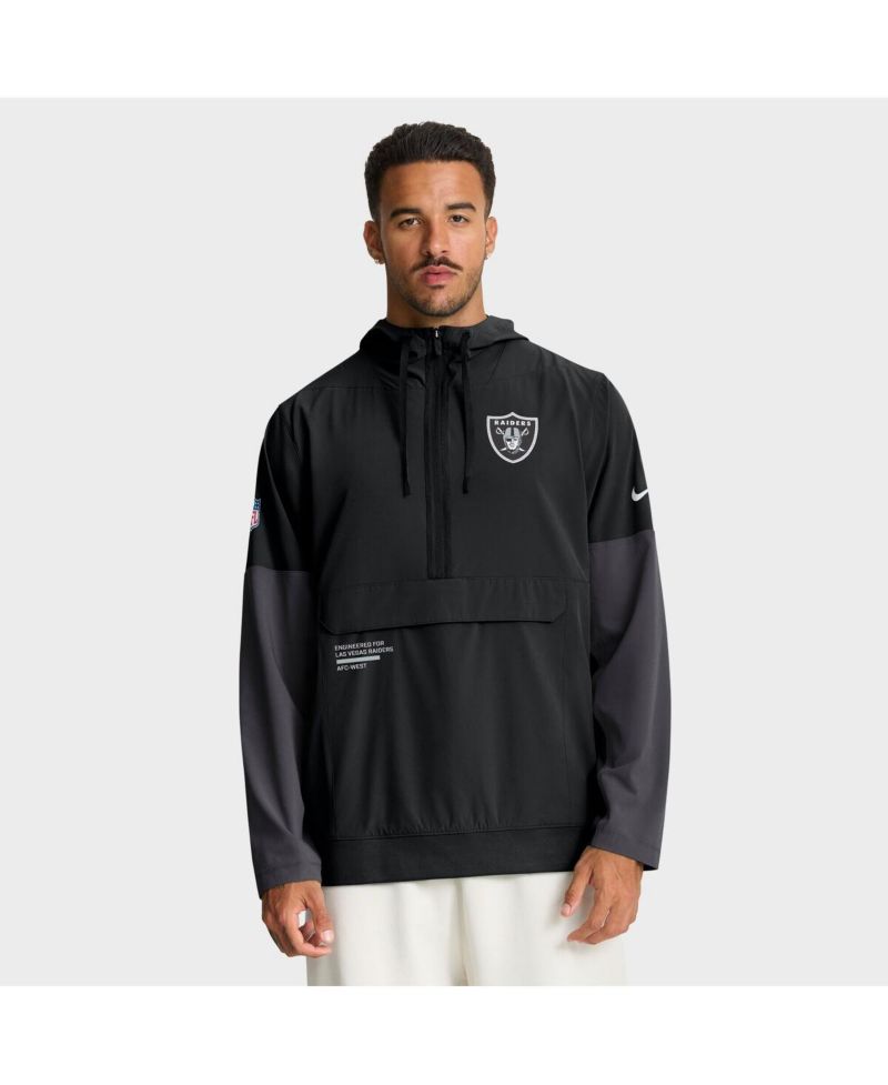 Men's Black Las Vegas Raiders Sideline Anorak Half-Zip Hoodie Jacket