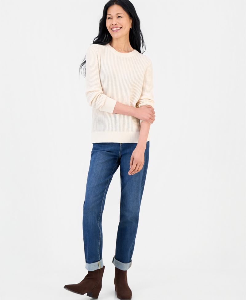 Petite Mix Stitch Crewneck Cotton Sweater, Macy's Exclusive