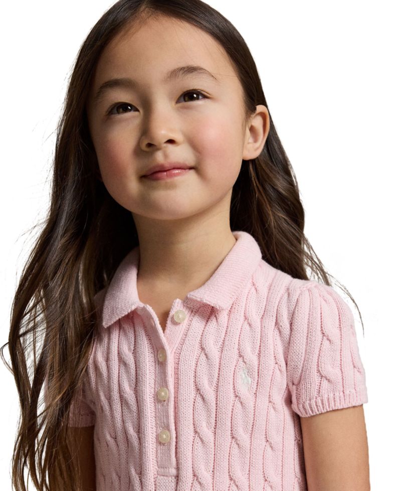 Girls' 2T-6X Cable-Knit Polo Sweater Dress