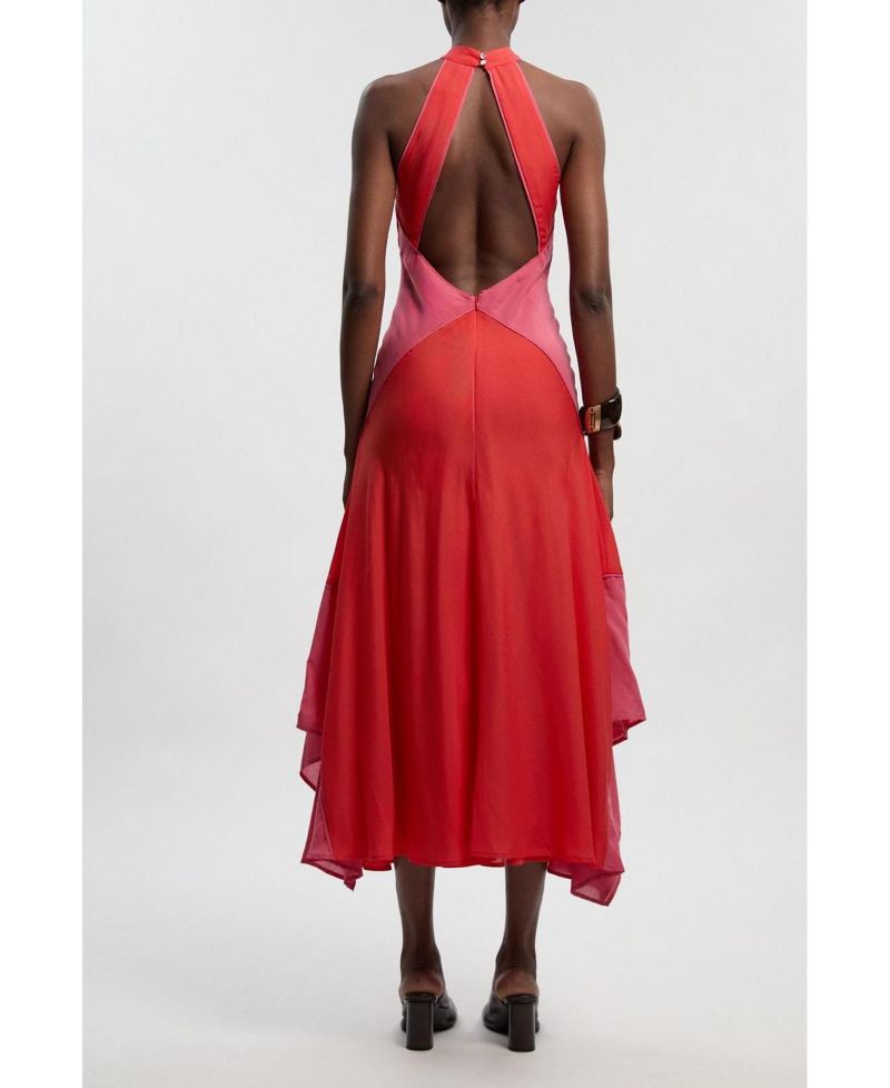 Women's Block Halter Midi A-Line Dress