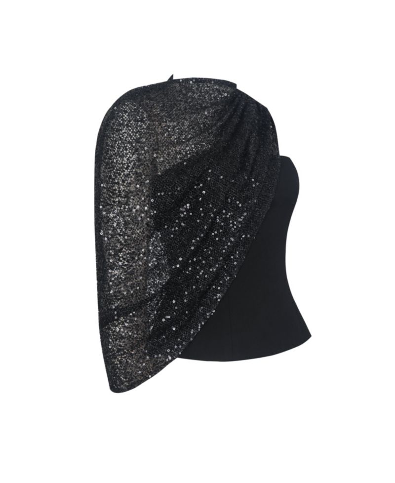 Women's Quinette Peplum Top with Beaded Asymmetrical Cape